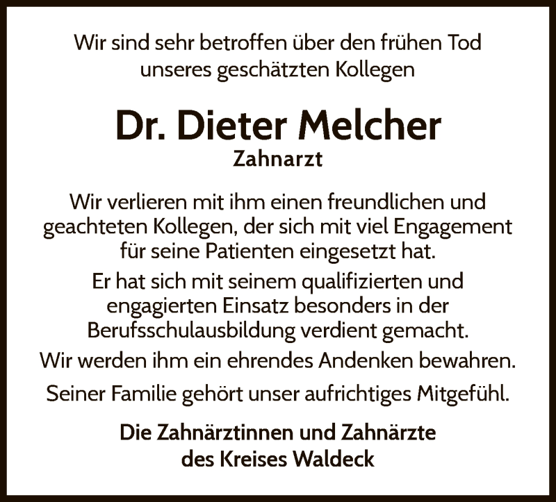  Traueranzeige für Dieter Melcher vom 05.06.2021 aus WLZ
