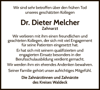 Traueranzeige von Dieter Melcher von WLZ