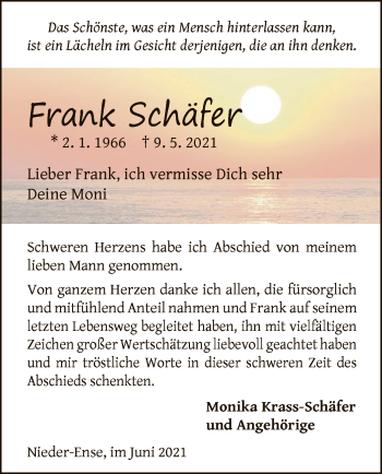 Traueranzeige von Frank Schäfer von WLZ