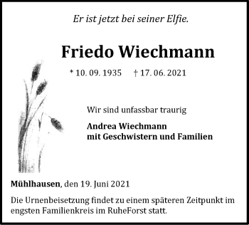 Traueranzeige von Friedo Wiechmann von WLZ