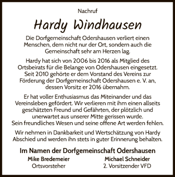 Traueranzeige von Hardy Windhausen von WLZ
