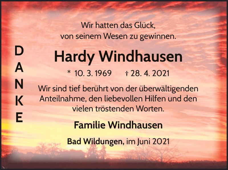  Traueranzeige für Hardy Windhausen vom 19.06.2021 aus WLZ