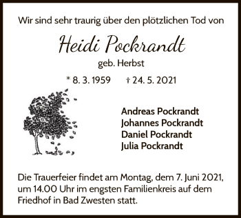 Traueranzeige von Heidi Pockrandt von WLZ