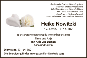 Traueranzeige von Heike Nowitzki von WLZ