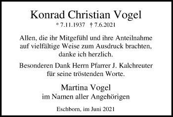 Traueranzeige von Konrad Christian Vogel von WLZ