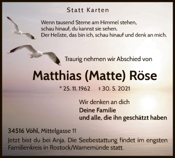 Traueranzeige von Matthias Röse von WLZ