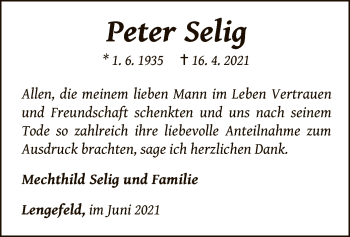 Traueranzeige von Peter Selig von WLZ