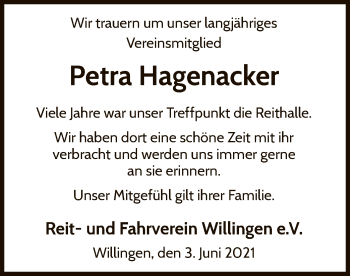 Traueranzeige von Petra Hagenacker von WLZ