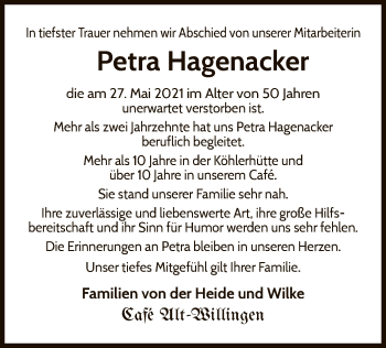 Traueranzeige von Petra Hagenacker von WLZ