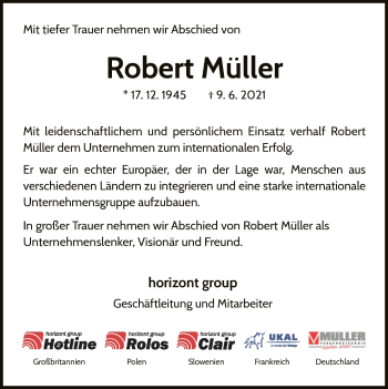 Traueranzeige von Robert Müller von WLZ