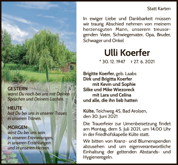 Traueranzeige von Ulli Koerfer von WLZ