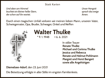 Traueranzeige von Walter Thulke von WLZ