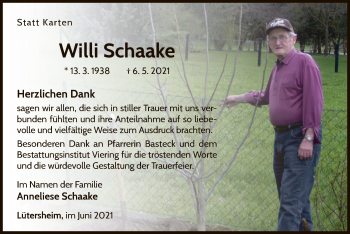 Traueranzeige von Willi Schaake von WLZ