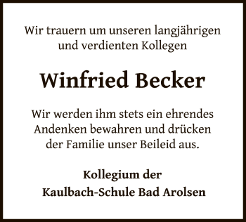 Traueranzeige von Winfried Becker von WLZ