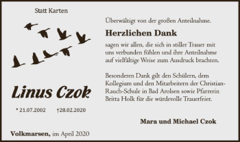 Traueranzeige von Linus Czok von WLZ