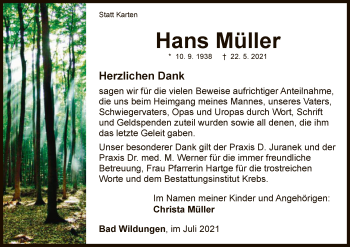 Traueranzeige von Hans Müller von WLZ