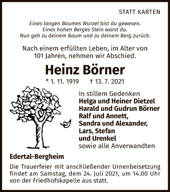 Traueranzeige von Heinz Börner von WLZ