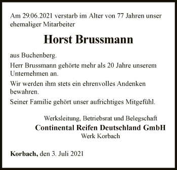 Traueranzeige von Horst Brussmann von WLZ