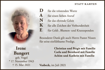 Traueranzeige von Irene Bangert von WLZ