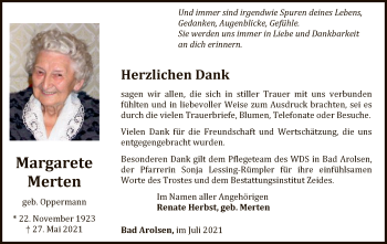 Traueranzeige von Margarete Merten von WLZ