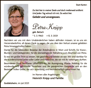 Traueranzeige von Petra Knipp von WLZ