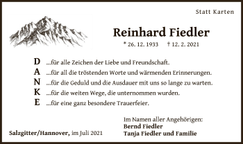 Traueranzeige von Reinhard Fiedler von WLZ