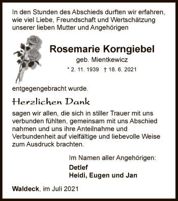 Traueranzeige von Rosemarie Korngiebel von WLZ