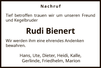 Traueranzeige von Rudi Bienert von WLZ