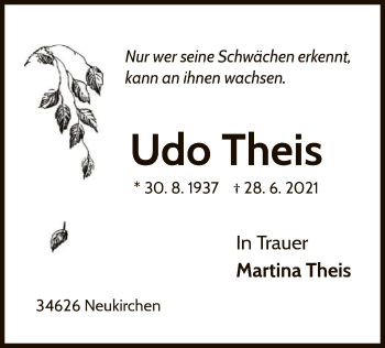 Traueranzeige von Udo Theis von WLZ