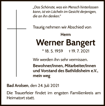 Traueranzeige von Werner Bangert von WLZ