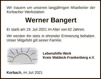 Traueranzeige von Werner Bangert von WLZ