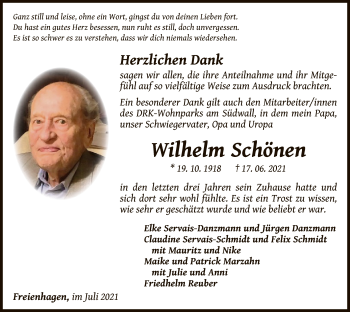 Traueranzeige von Wilhelm Schönen von WLZ