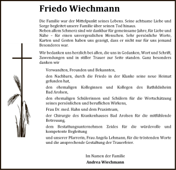 Traueranzeige von Friedo Wiechmann von WLZ