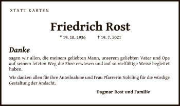 Traueranzeige von Friedrich Rost von WLZ