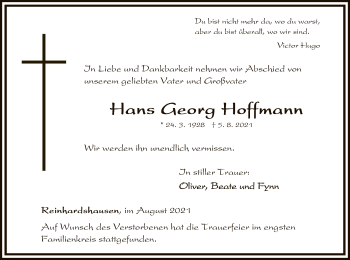 Traueranzeige von Hans Georg Hoffrnann von WLZ