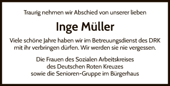 Traueranzeige von Inge Müller von WLZ