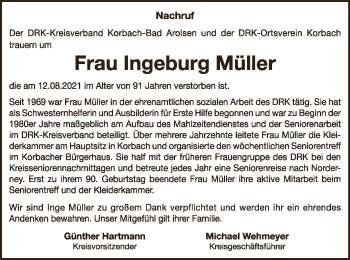 Traueranzeige von Ingeburg Müller von WLZ
