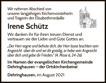 Traueranzeige von Irene Schütz von WLZ