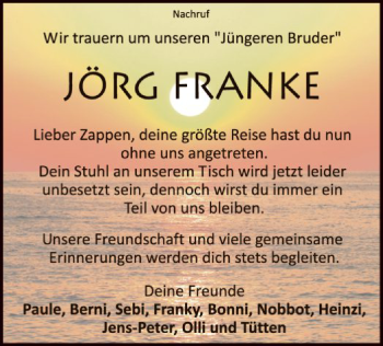 Traueranzeige von Jörg Franke von WLZ