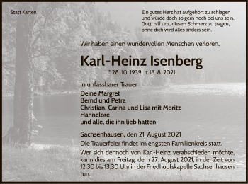 Traueranzeige von Karl-Heinz Isenberg von WLZ