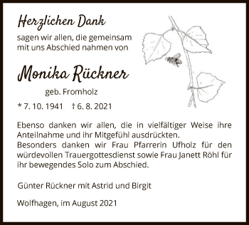 Traueranzeige von Monika Rückner von HNA