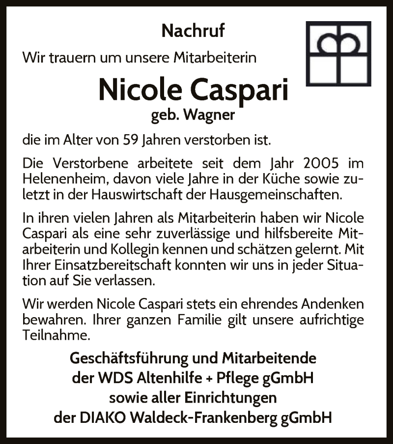  Traueranzeige für Nicole Caspari vom 04.08.2021 aus WLZ