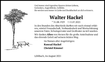 Traueranzeige von Walter Hackel von HNA