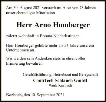 Traueranzeige von Arno Homberger von WLZ