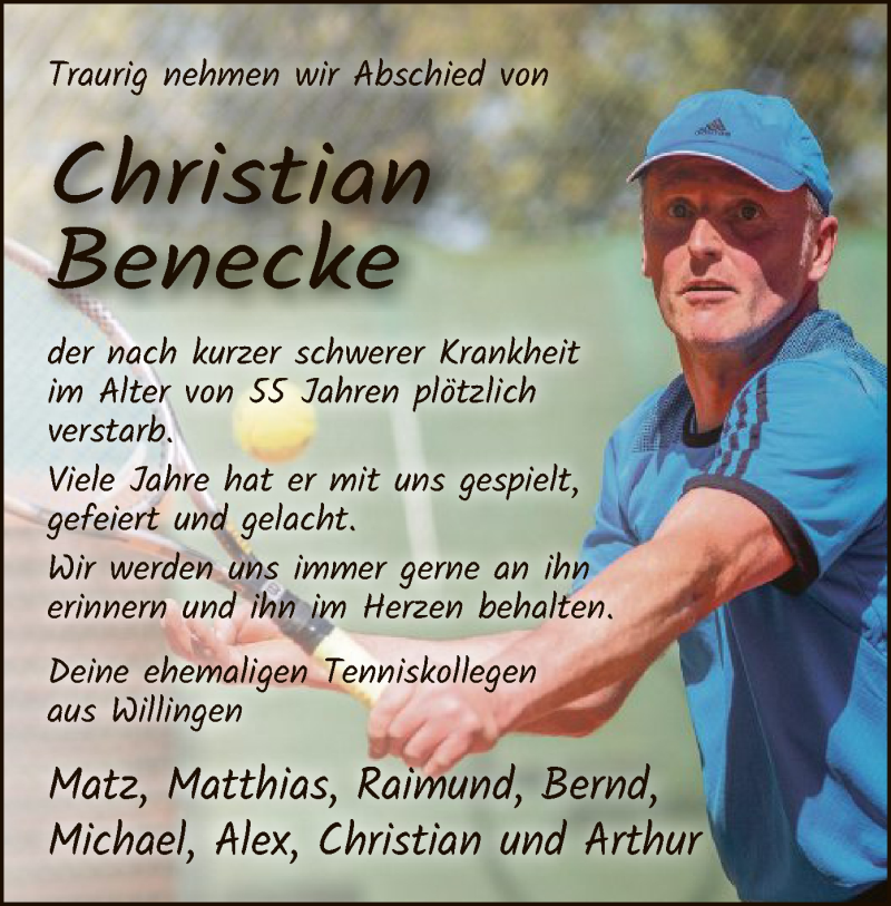  Traueranzeige für Christian Benecke vom 23.09.2021 aus WLZ