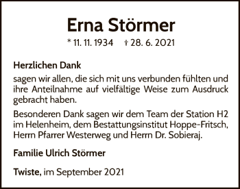 Traueranzeige von Erna Störmer von WLZ