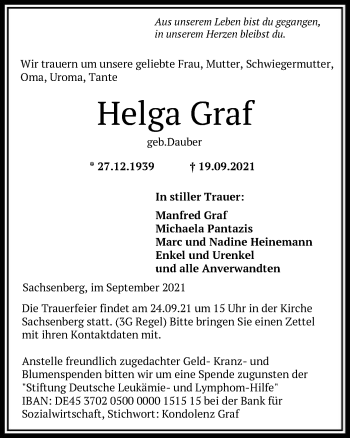 Traueranzeige von Helga Graf von HNA