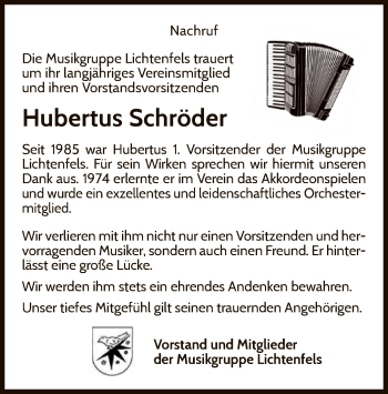 Traueranzeige von Hubertus Schröder von WLZ