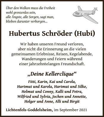 Traueranzeige von Hubertus Schröder von WLZ