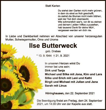 Traueranzeige von Ilse Butterweck von WLZ